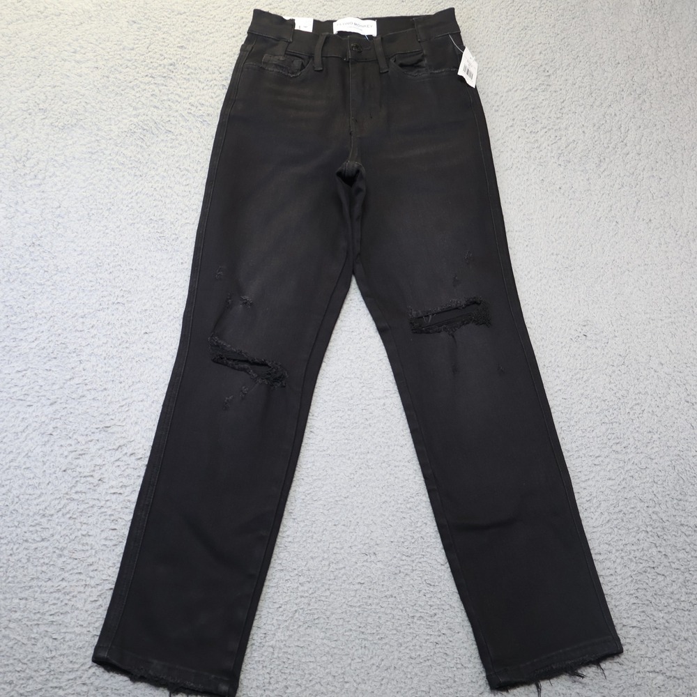 Flying Monkey High Rise Cropped Straight Jeans Black Distressed W24 L28 BY4401A